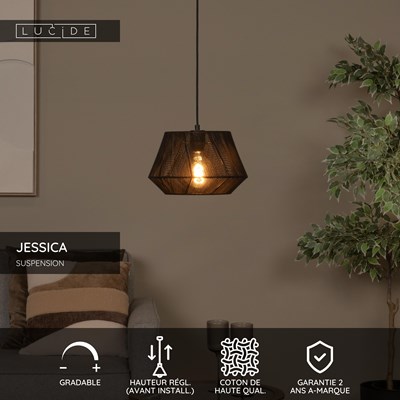Lucide JESSICA - Suspension - Ø 30 cm - 1xE27 - Noir